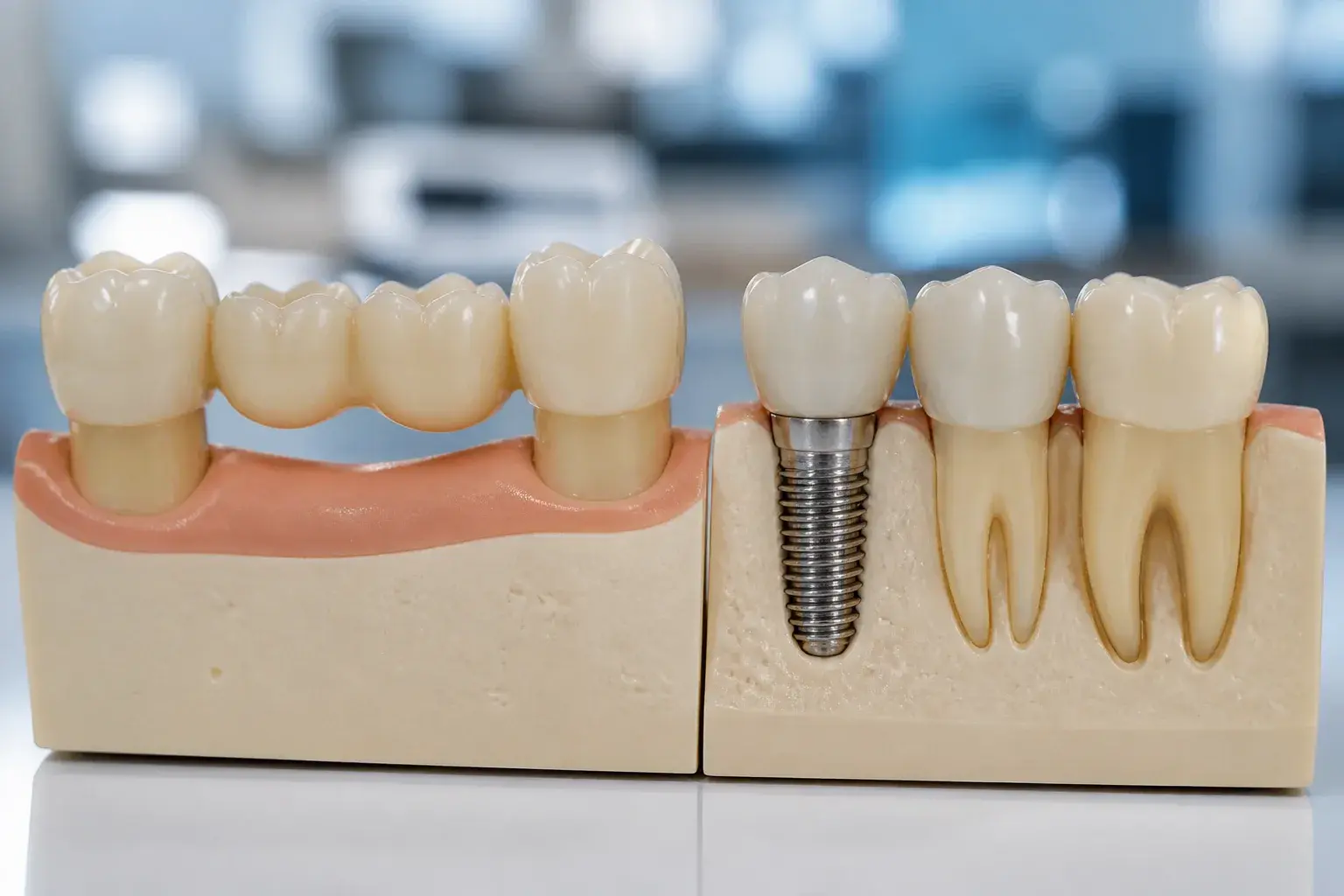 Dental bridge vs implant: which is better? hero background photograph