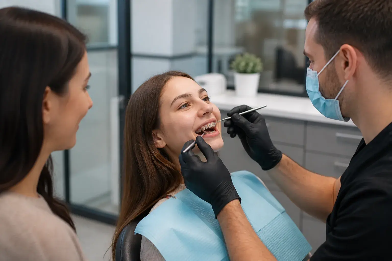 Orthodontic consultation desk with braces model and cost estimate notes for planning braces treatment