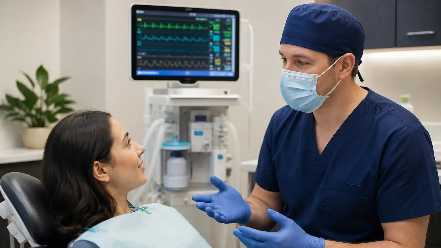 IV sedation safety setup with dental monitoring equipment prepared for a calm oral surgery appointment