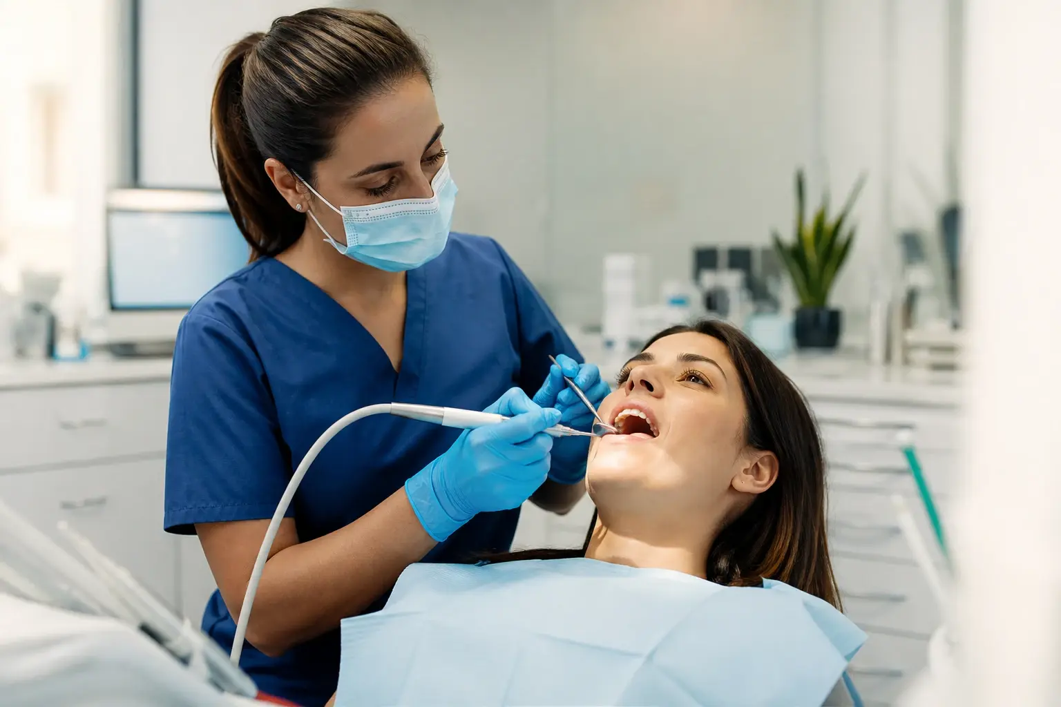 What happens at a routine dental checkup? hero background photograph