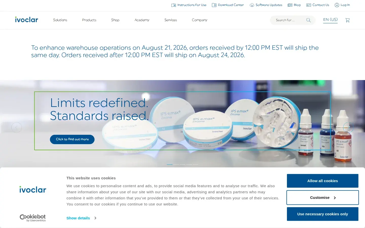 Homepage preview of Ivoclar
