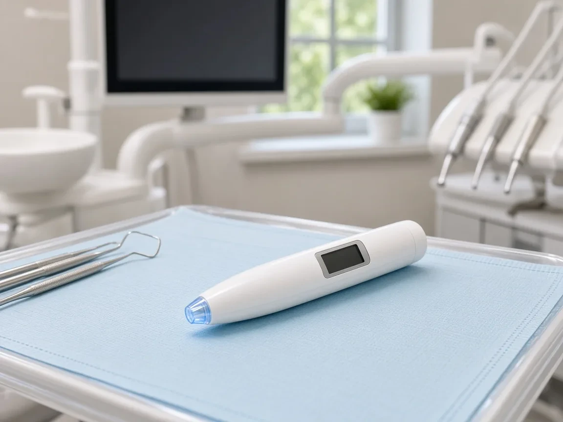 Cordless dental curing light on a bracket table