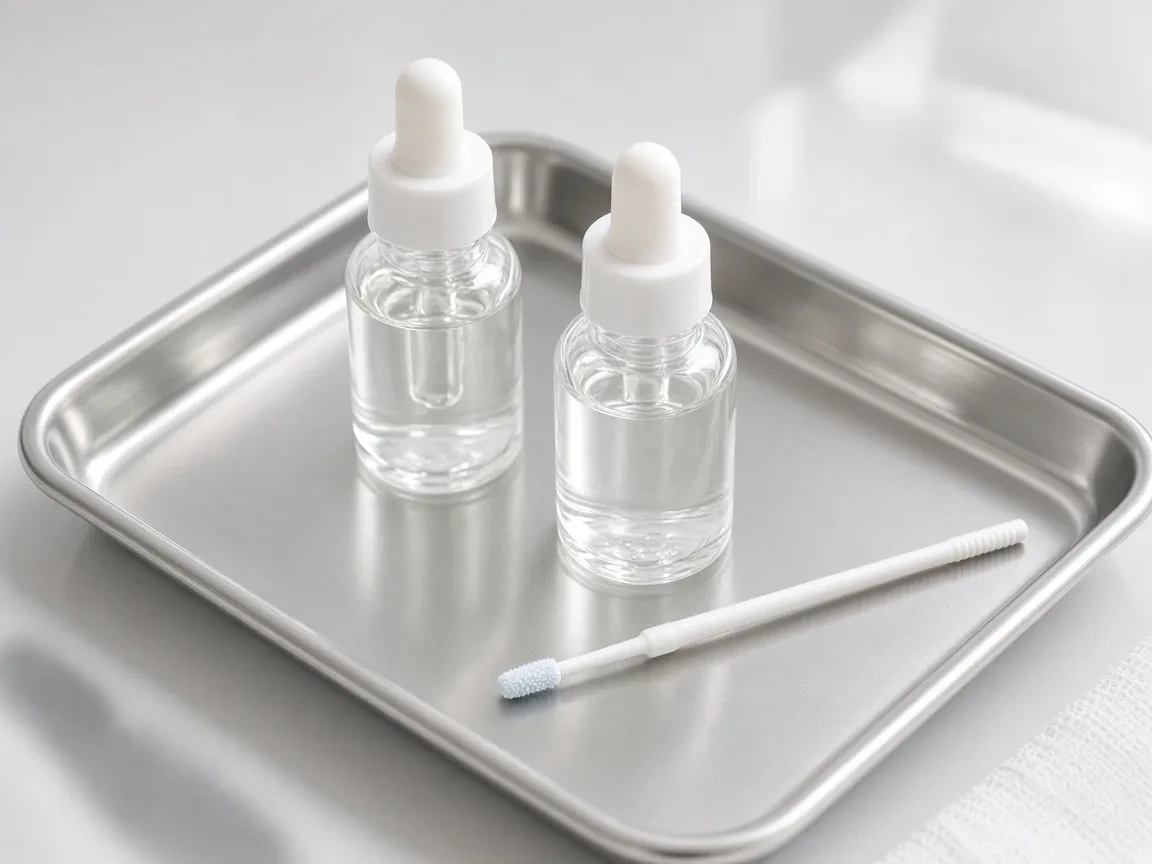 Clear dental desensitizer bottles and a microbrush