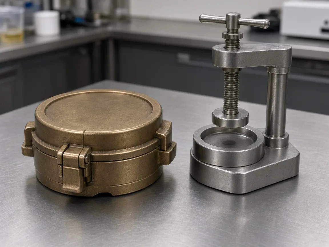 Bronze denture flask and a lab press