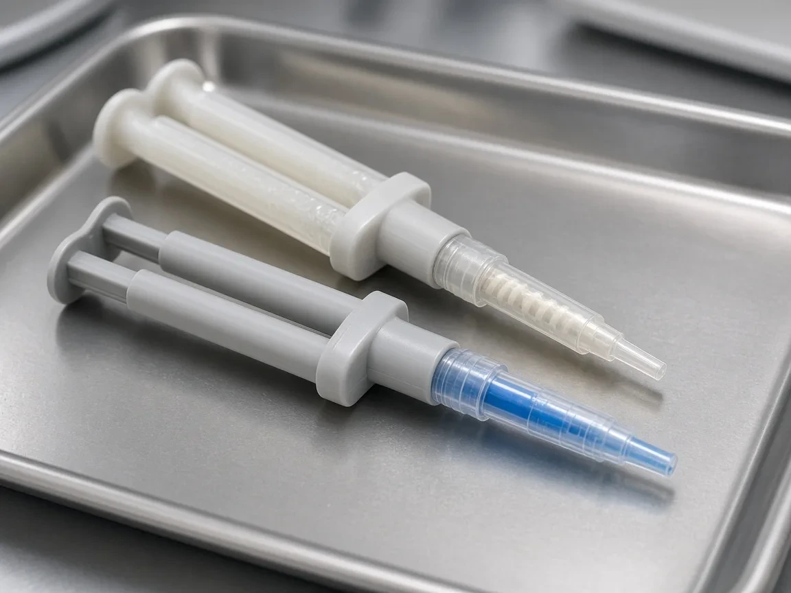 Dual-barrel dental luting cement syringes