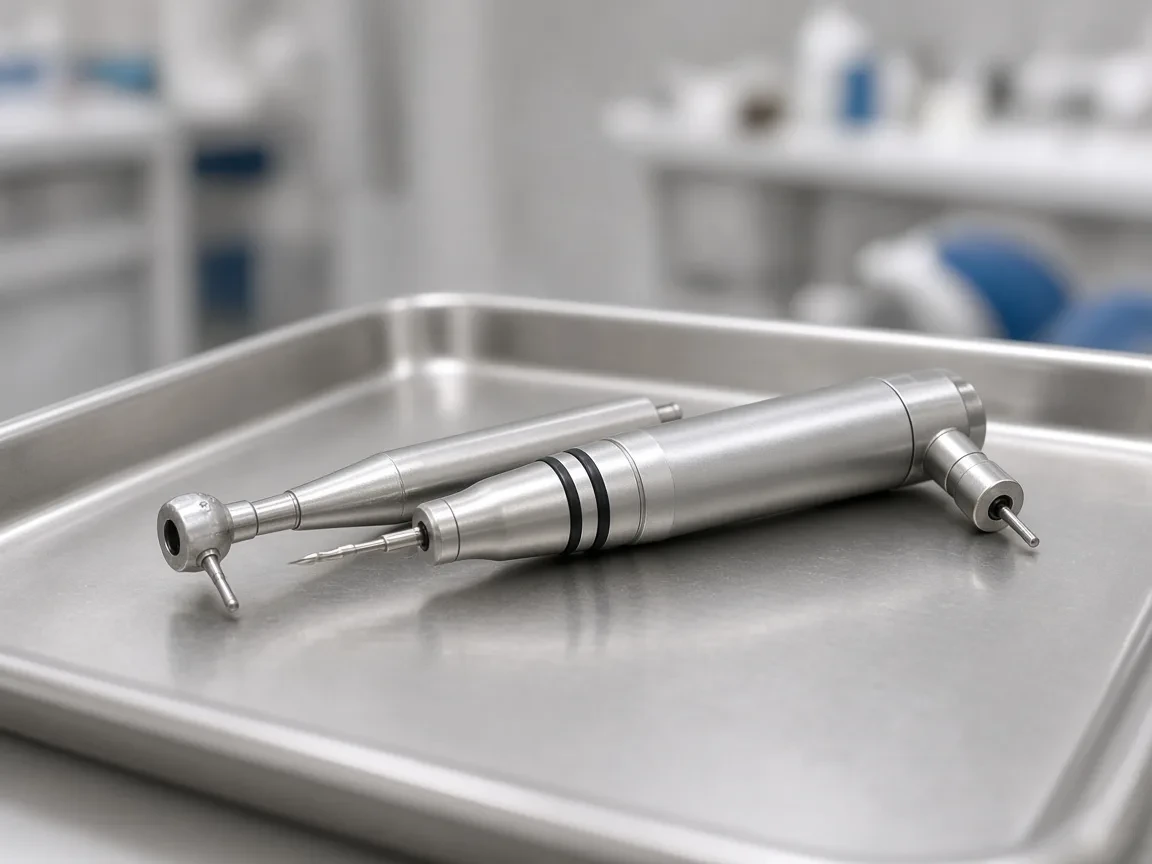 Air turbine and electric dental handpieces on a tray