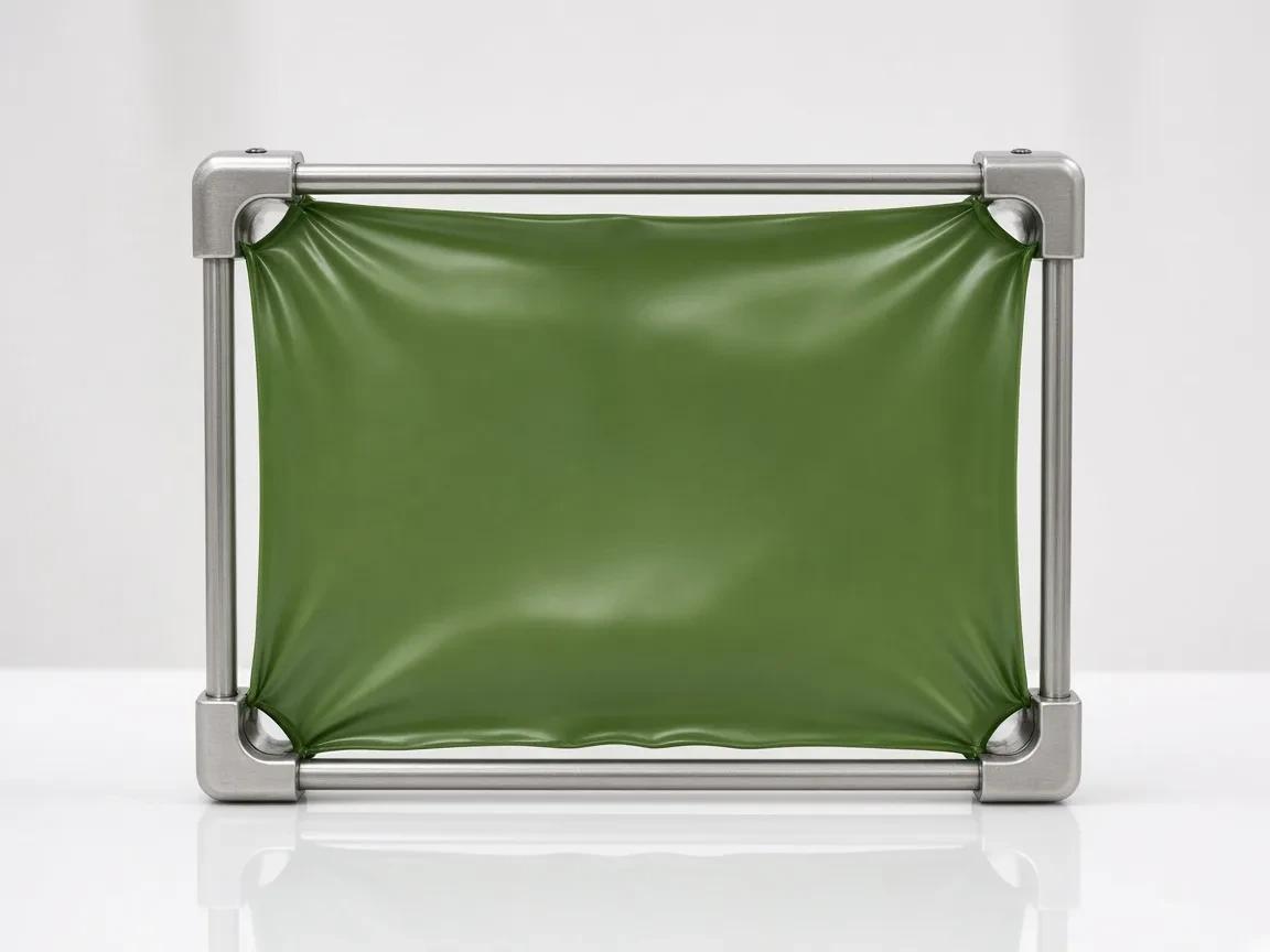 A latex dental dam sheet beside a frame