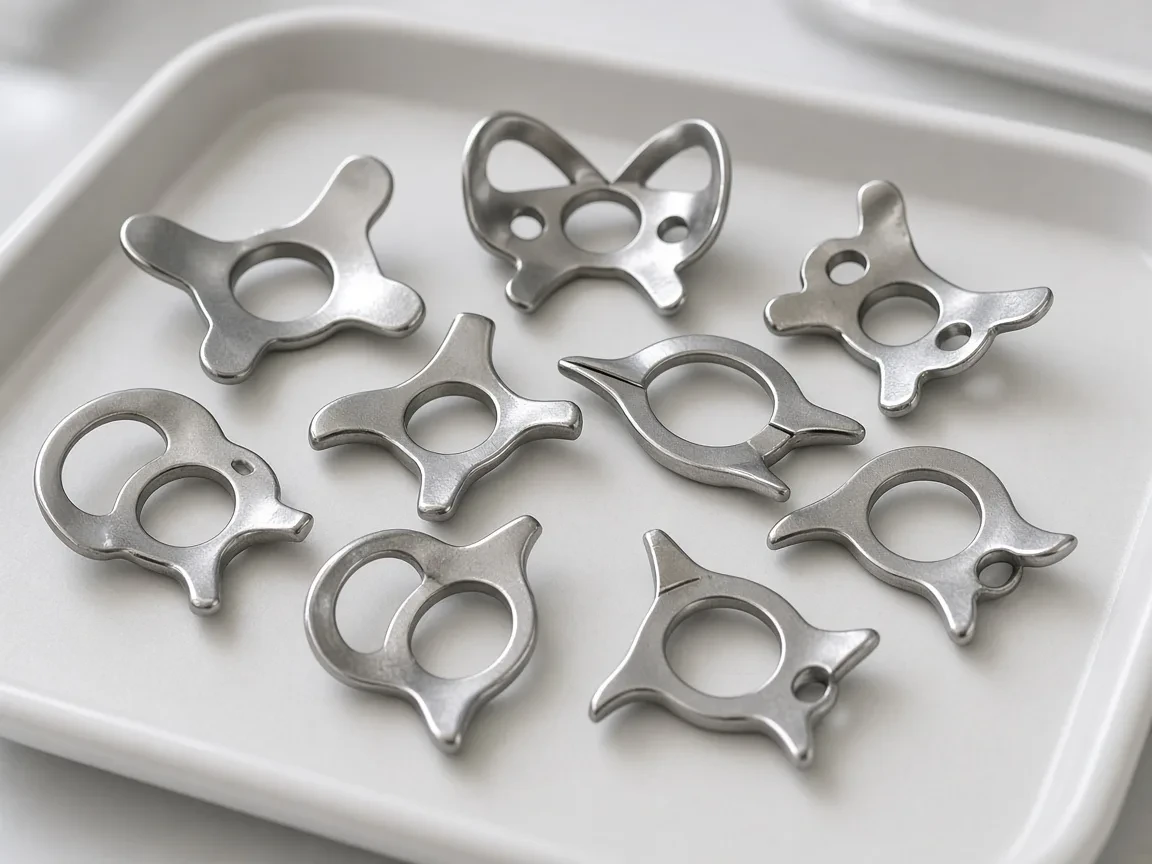 Steel rubber dam clamps on a tray