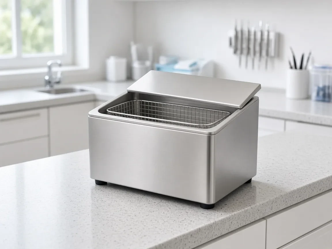 Ultrasonic cleaner tank with a basket and lid