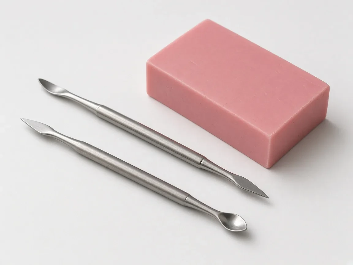 Wax carvers beside a block of pink modeling wax