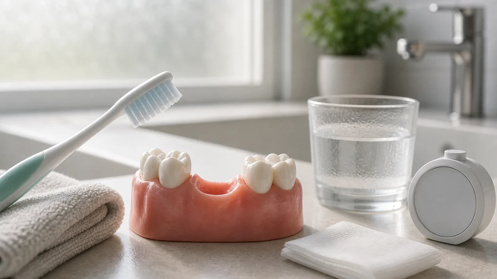 Soft toothbrush angled carefully away from a recent extraction site