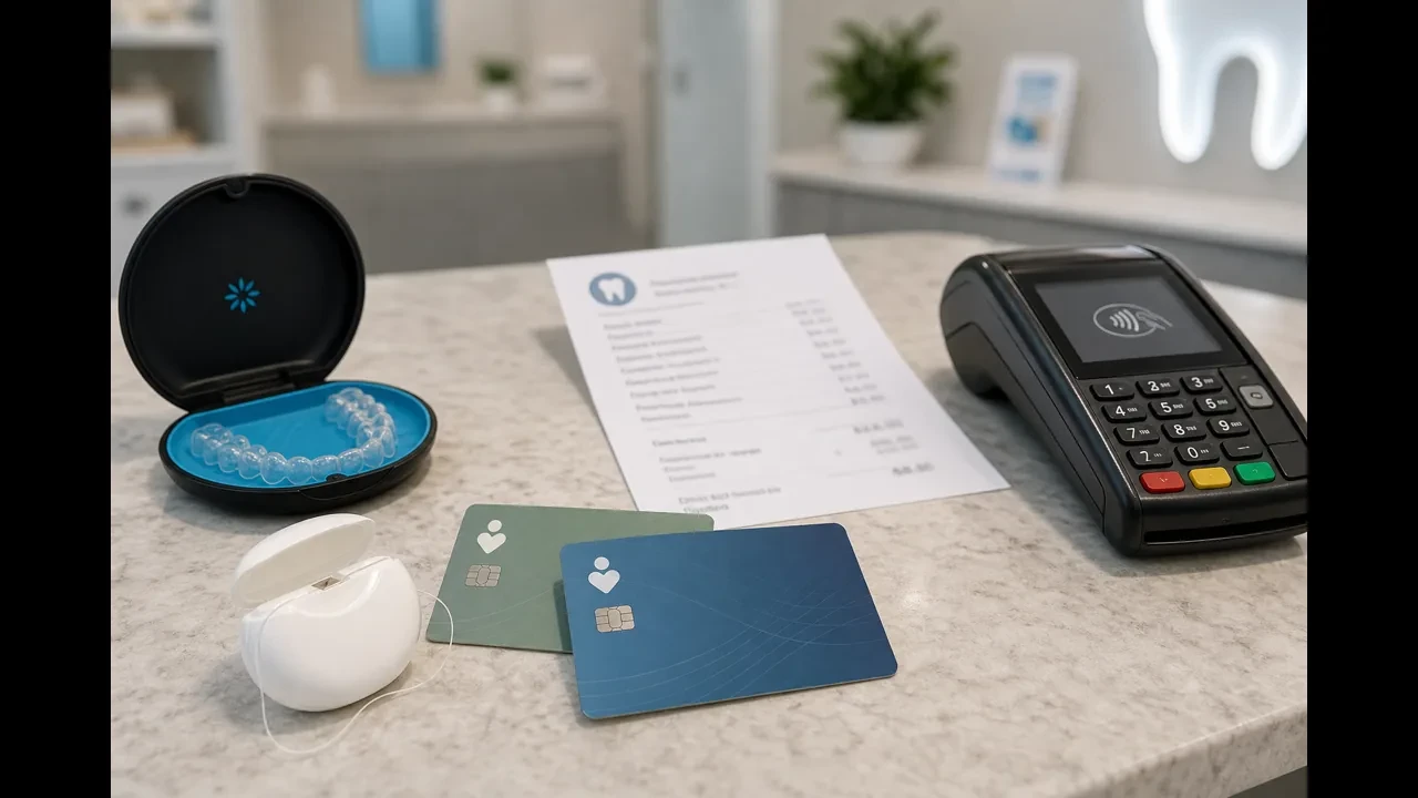 FSA and HSA cards beside a dental treatment estimate for eligible care