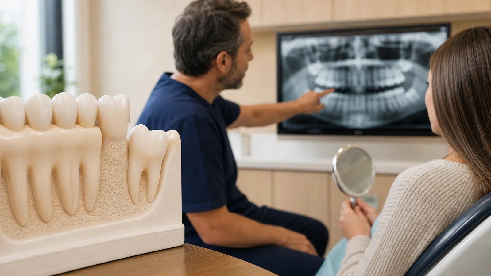 Side-by-side dental models showing erupted and impacted wisdom teeth