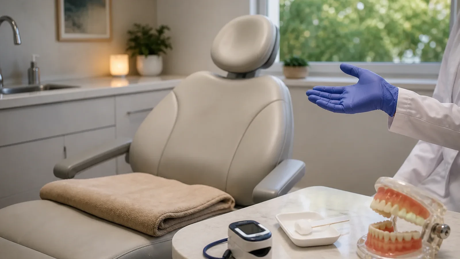 Patient prepared for wisdom tooth removal with monitoring in a surgical suite