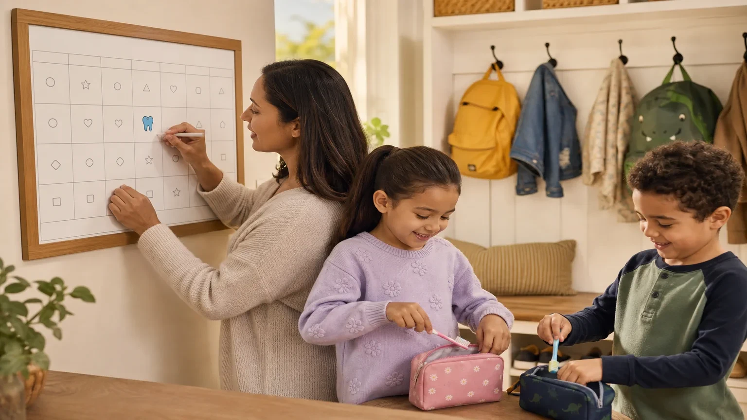 Family calendar showing a child's dental checkup schedule every six months