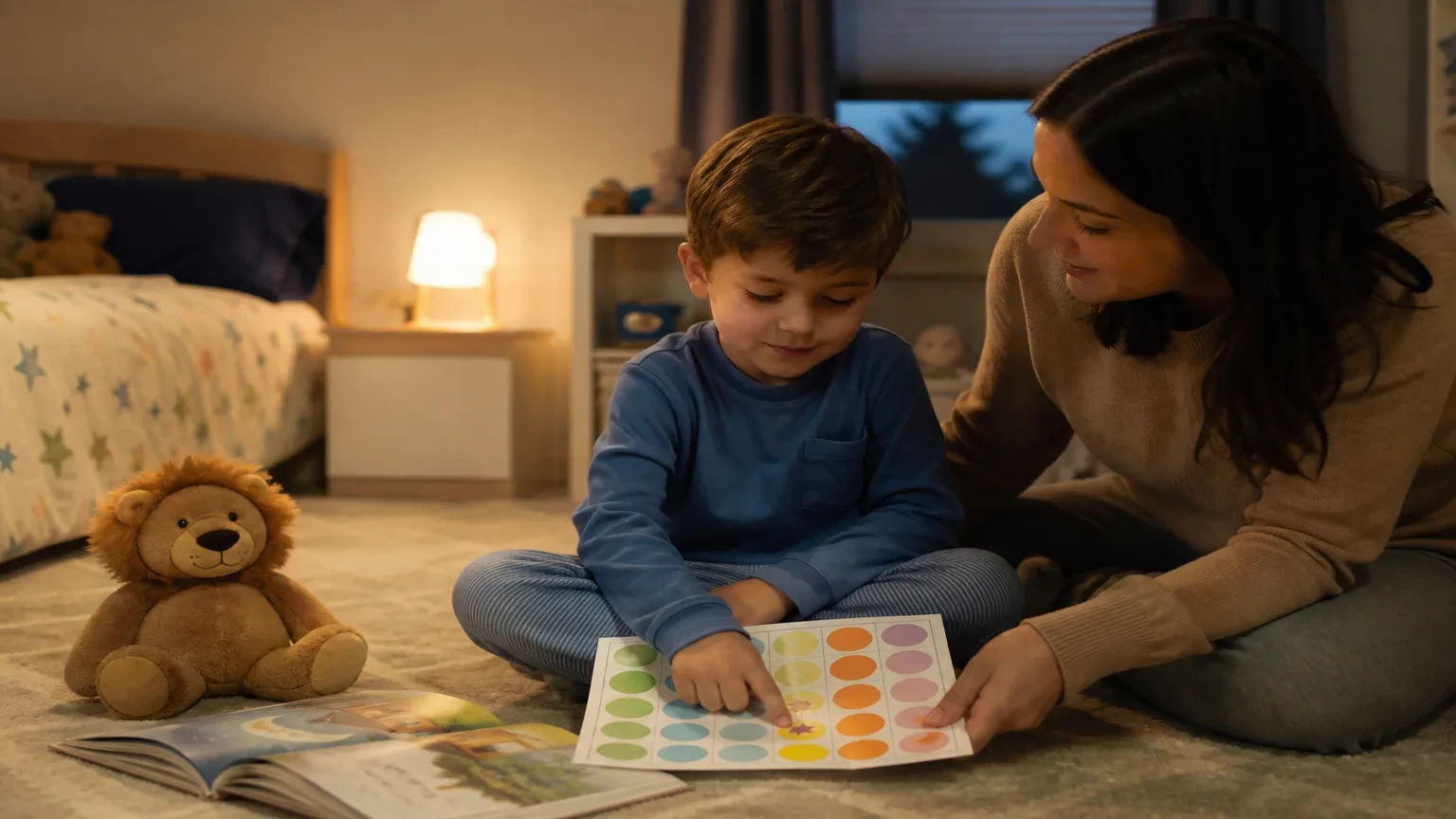 Parent using a reward chart to help a child stop thumb sucking