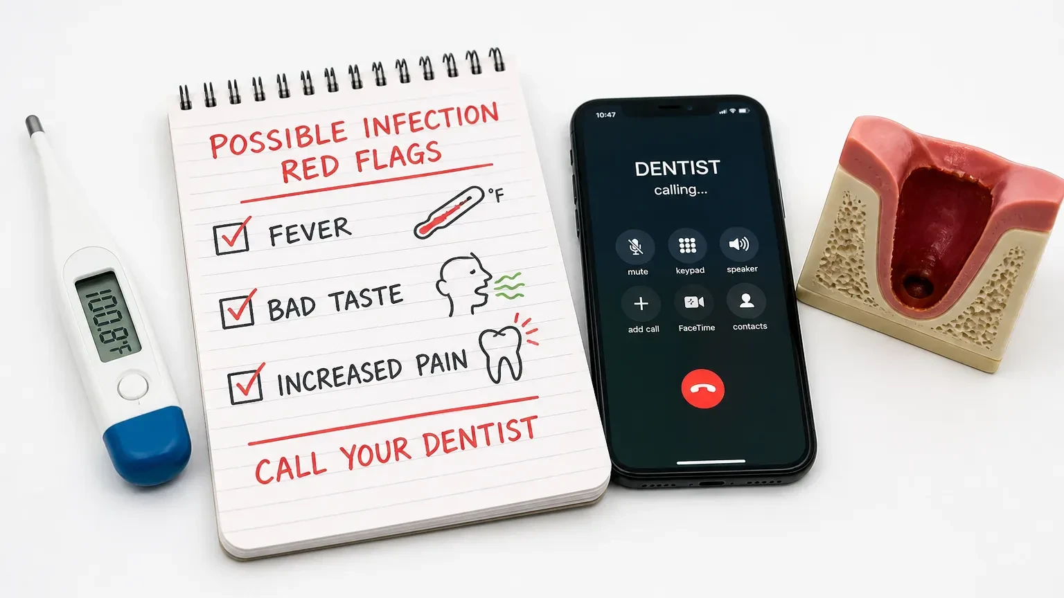 Dentist evaluating a swollen extraction site for possible infection