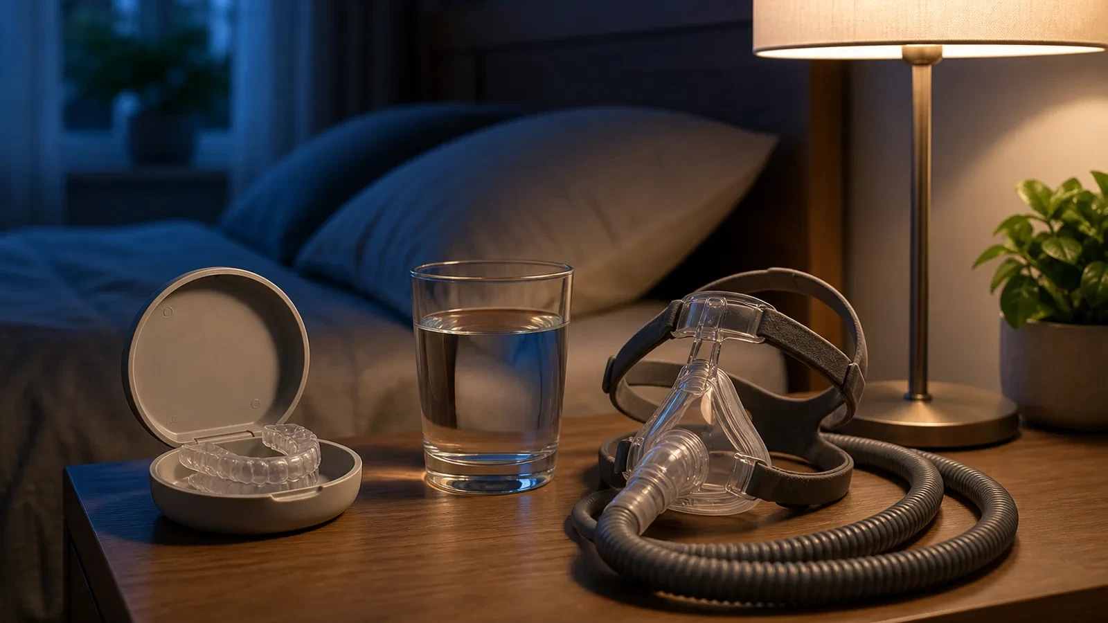 CPAP mask and custom oral sleep appliance shown side by side for comparison