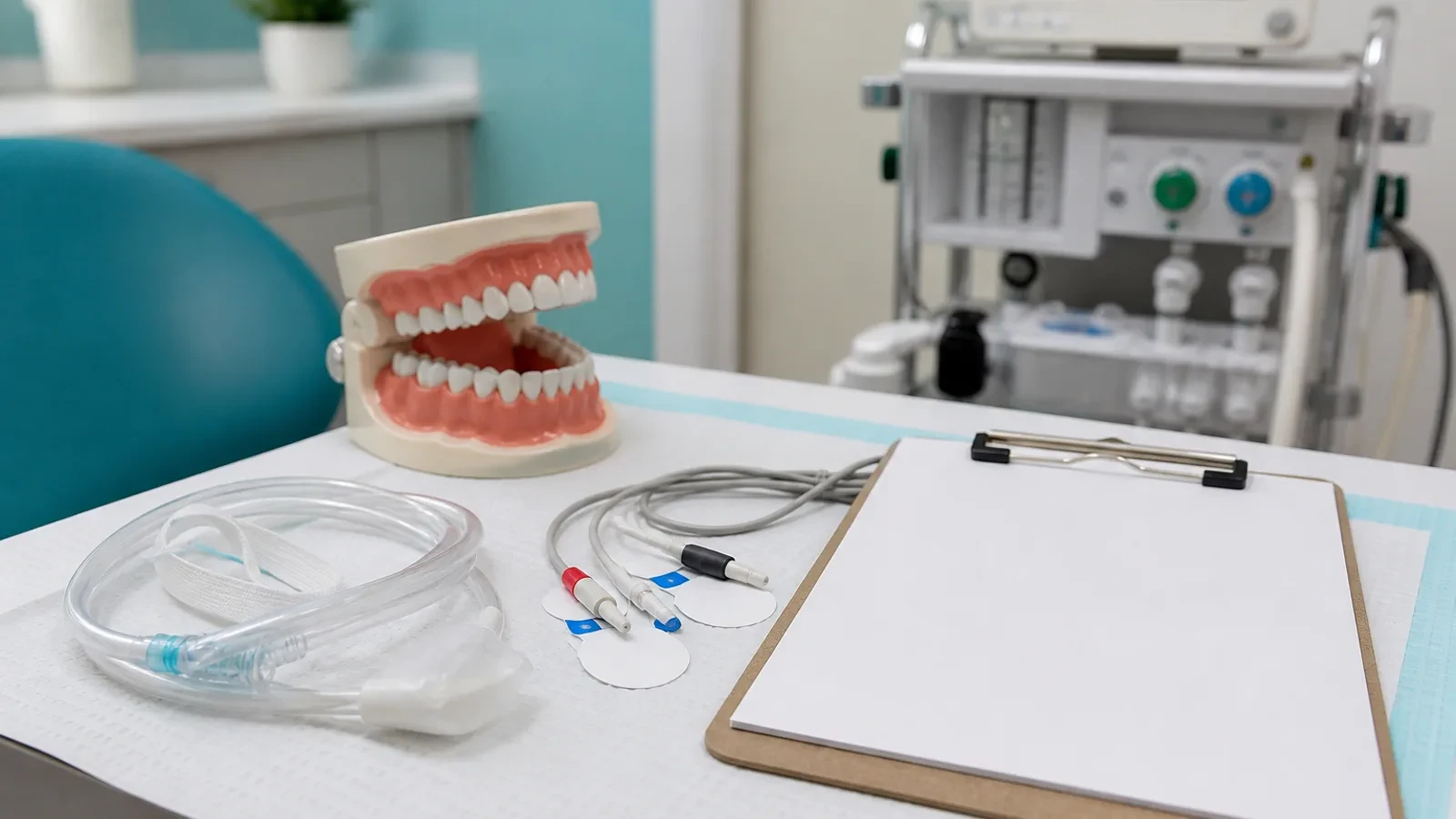 Monitoring equipment prepared for sedated wisdom tooth surgery
