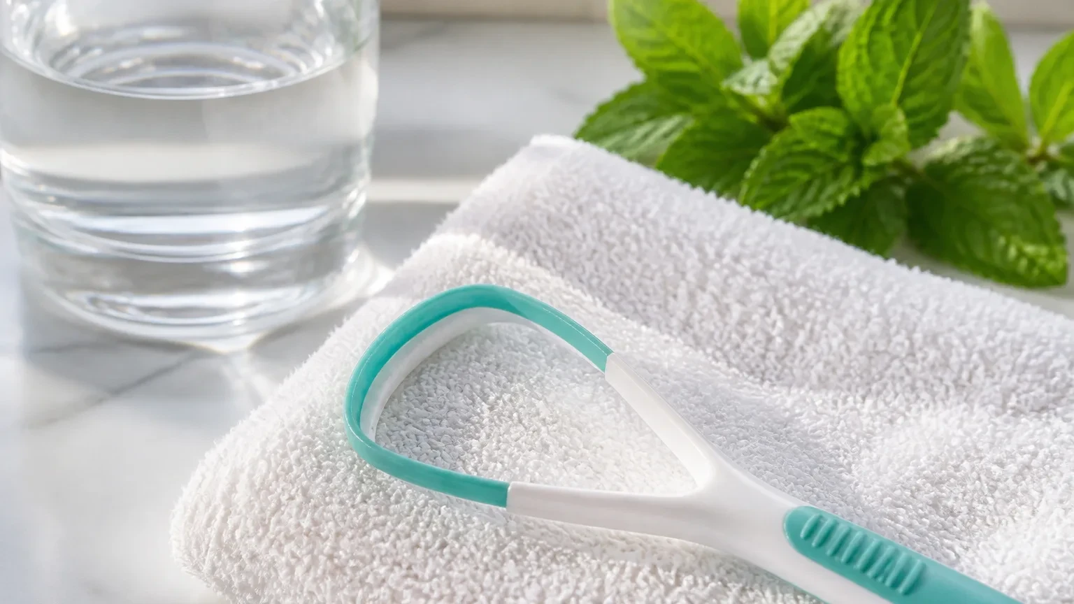 Soft brush cleaning the surface of the tongue during an oral hygiene routine