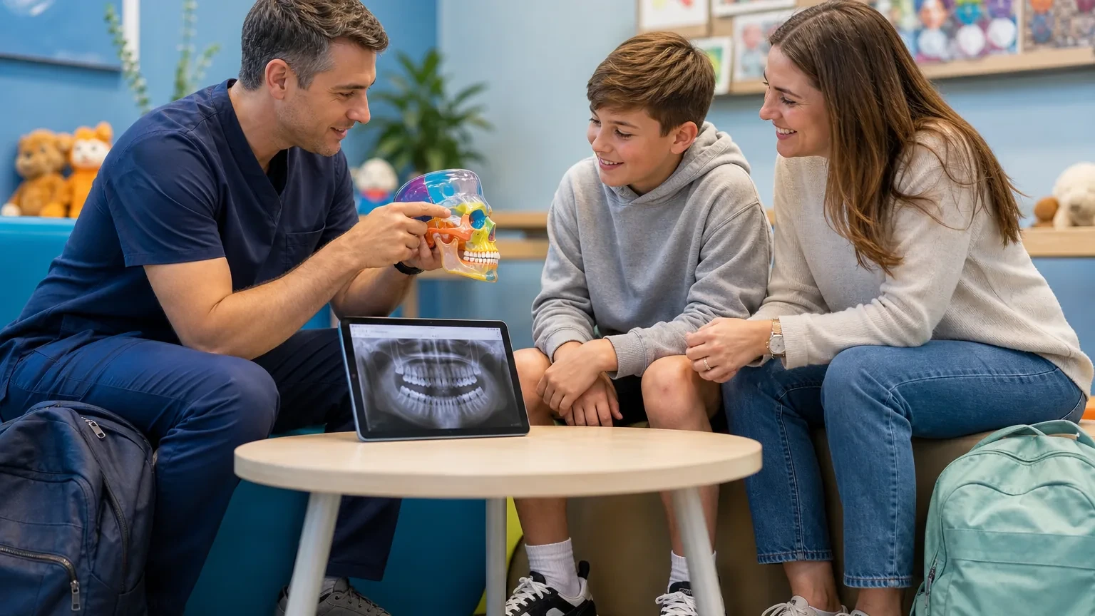Child and parent reviewing an early orthodontic growth evaluation