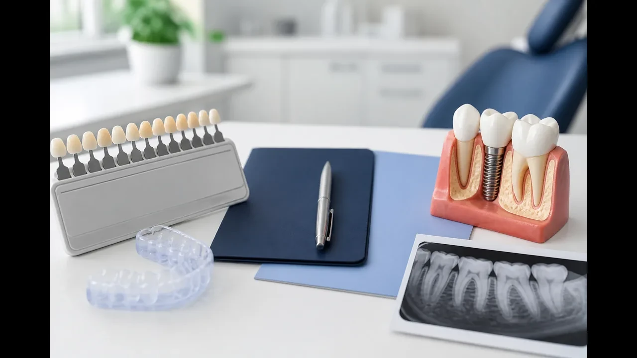 Dentist explaining cosmetic versus medically necessary dental treatment options