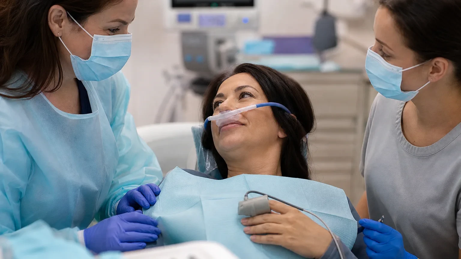 Relaxed dental patient under conscious sedation remaining responsive to the clinician