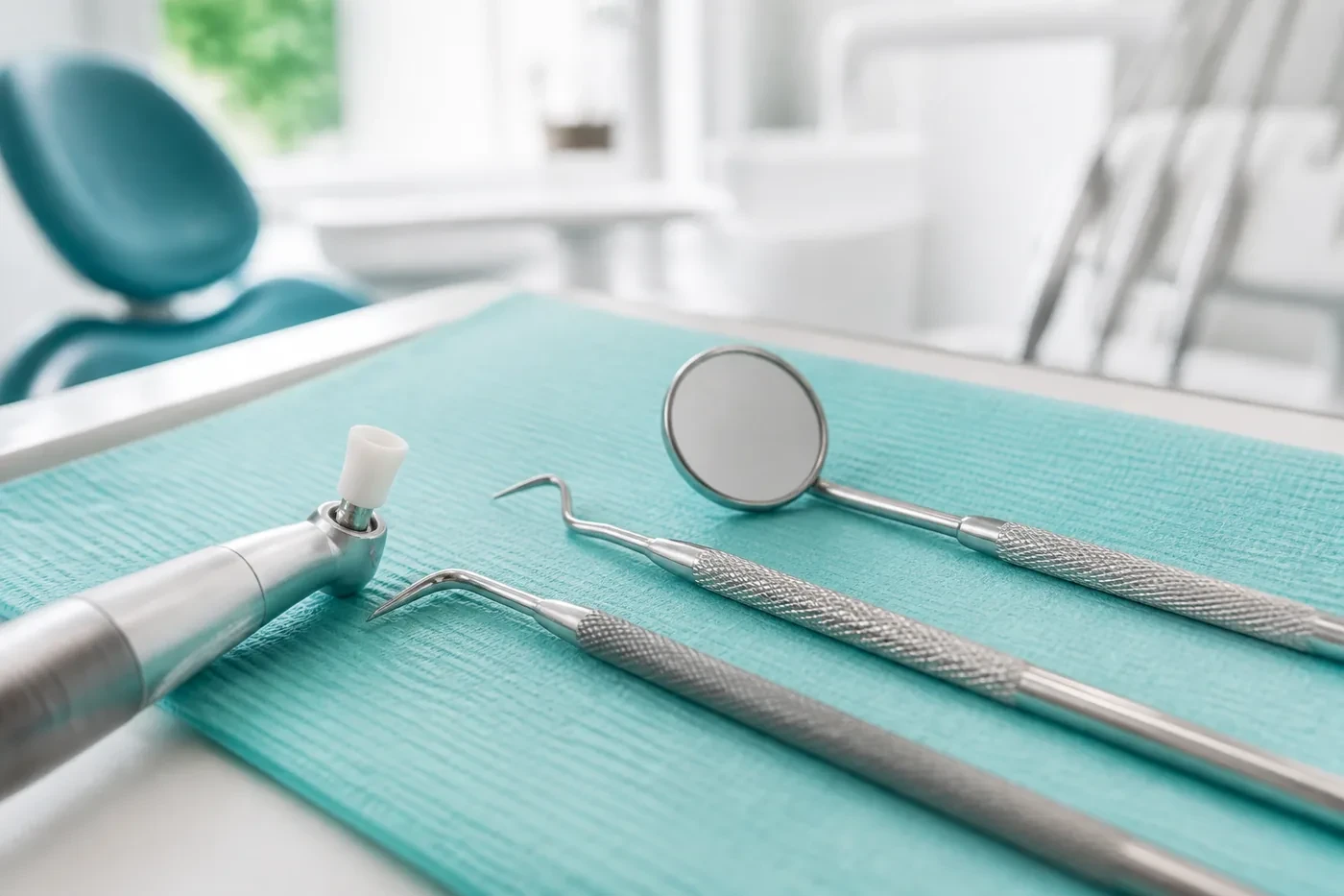 Dental cleaning instruments arranged for a preventive care visit