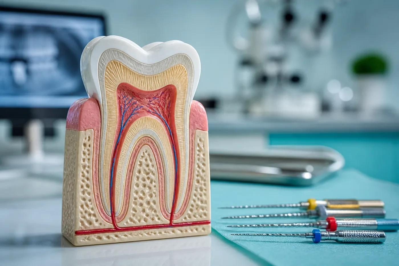 Tooth cross-section model illustrating root canal anatomy