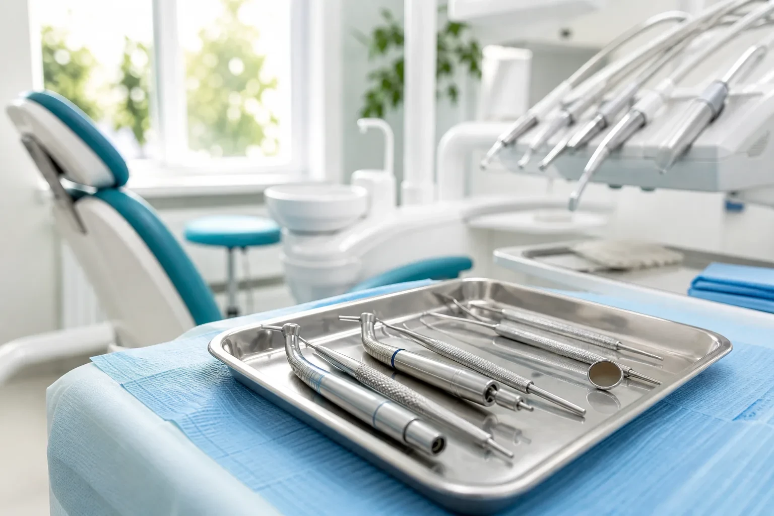 Dental procedure tray prepared with sterile handpieces