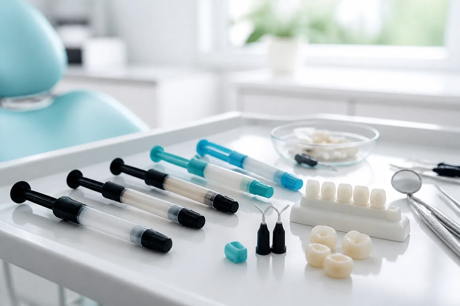 Restorative composite and crown samples for smile repair