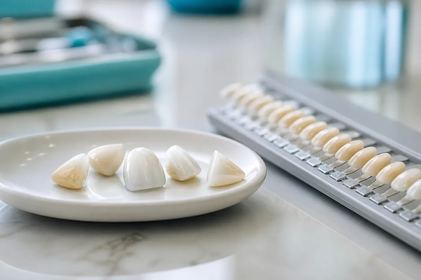Porcelain veneer samples for cosmetic dentistry smile design