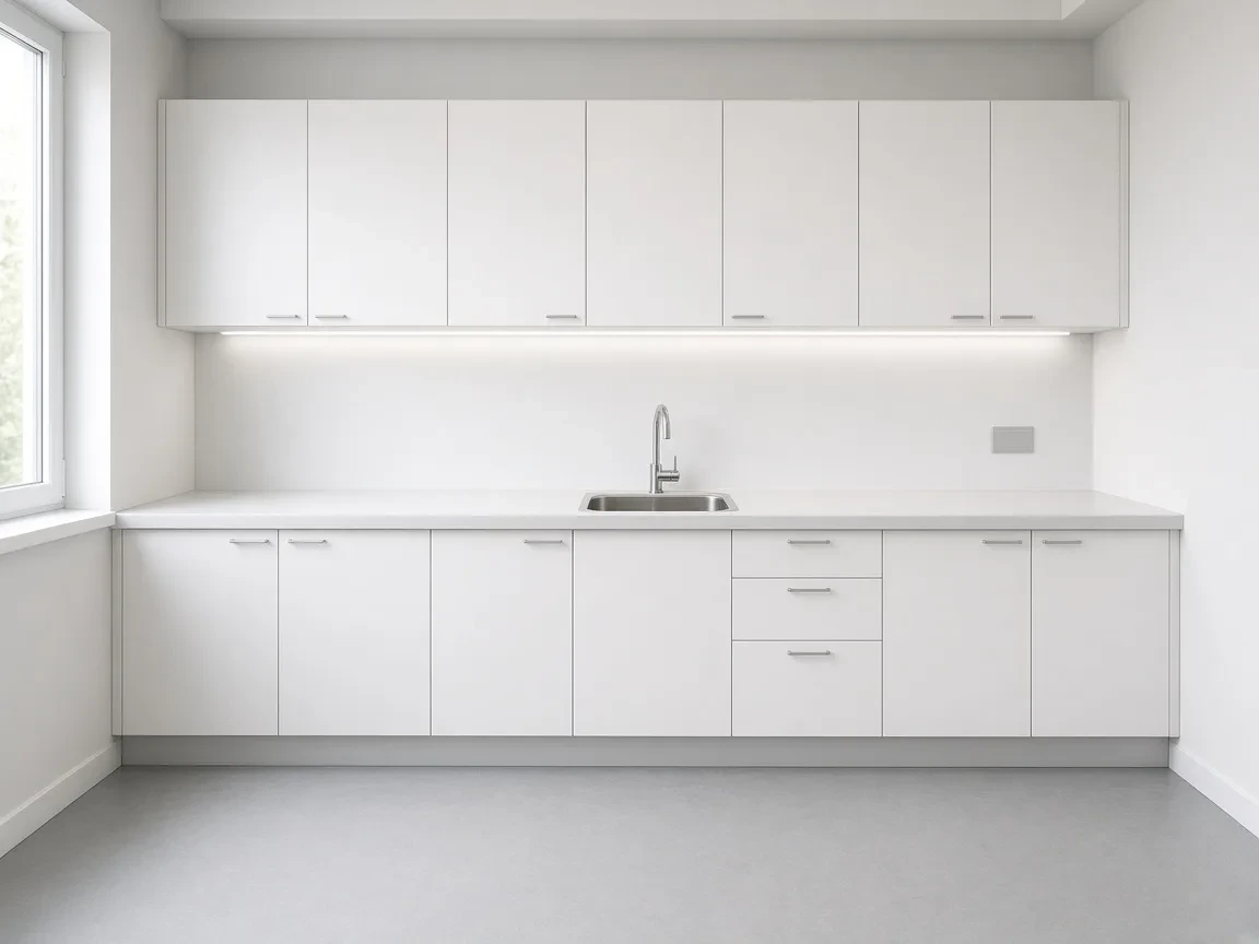 Dental sterilization cabinets with a sink and solid-surface counter