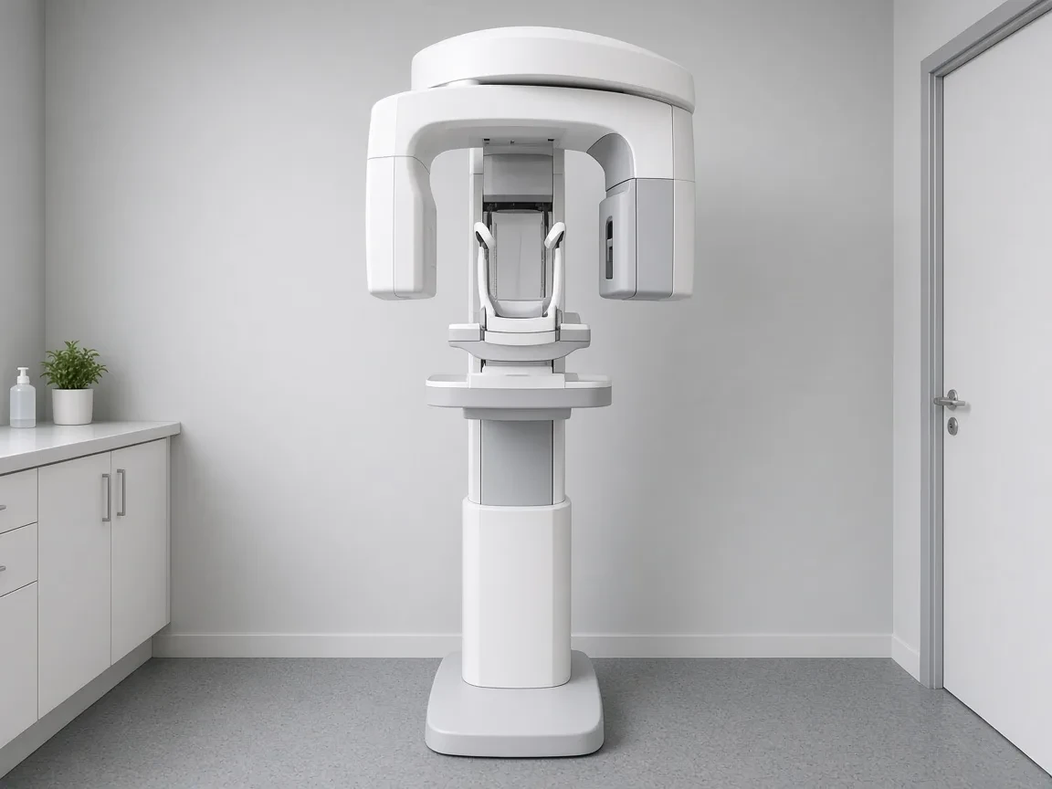 Panoramic dental X-ray unit standing in an imaging room