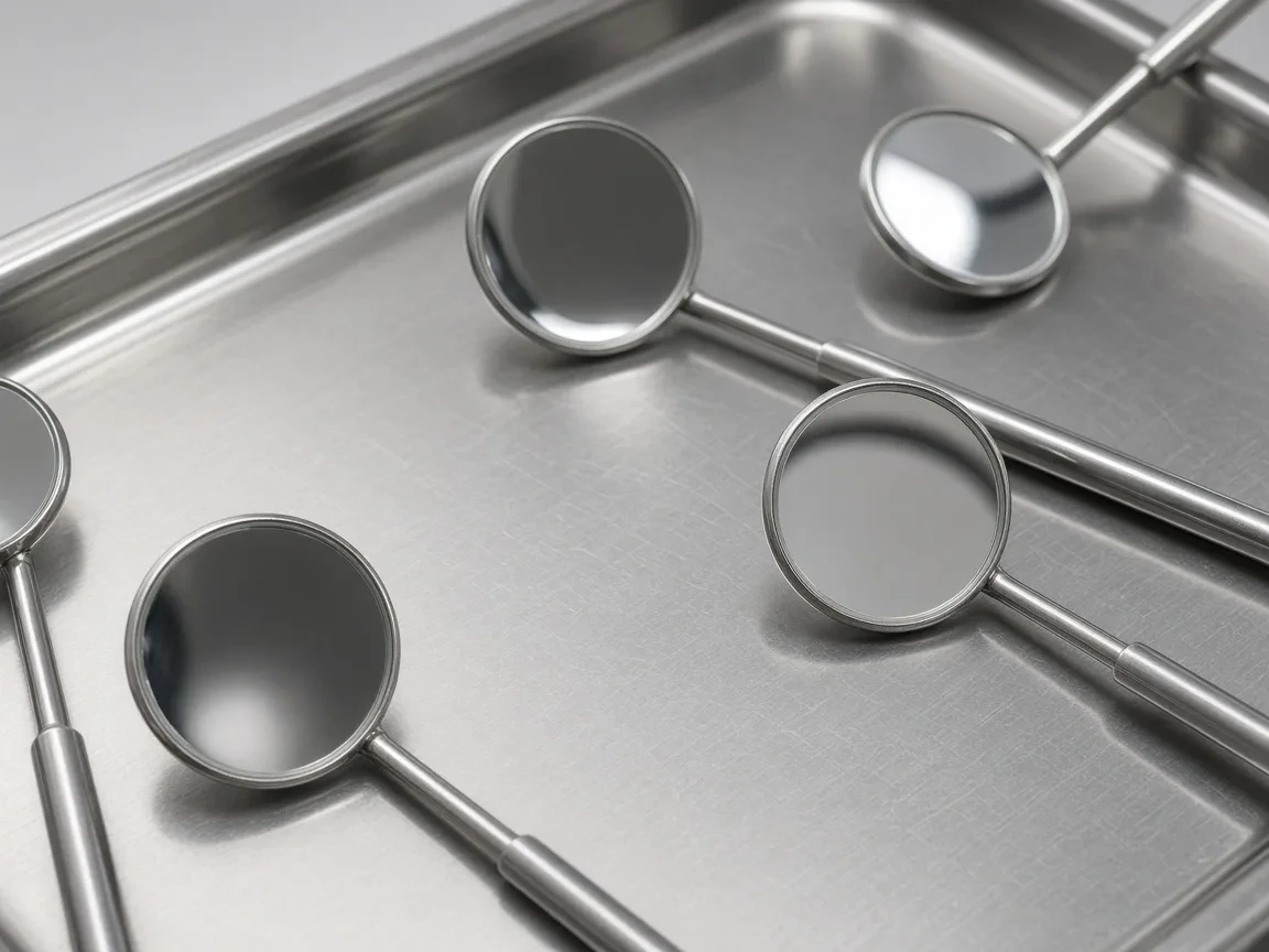 Round mouth mirror heads on a tray