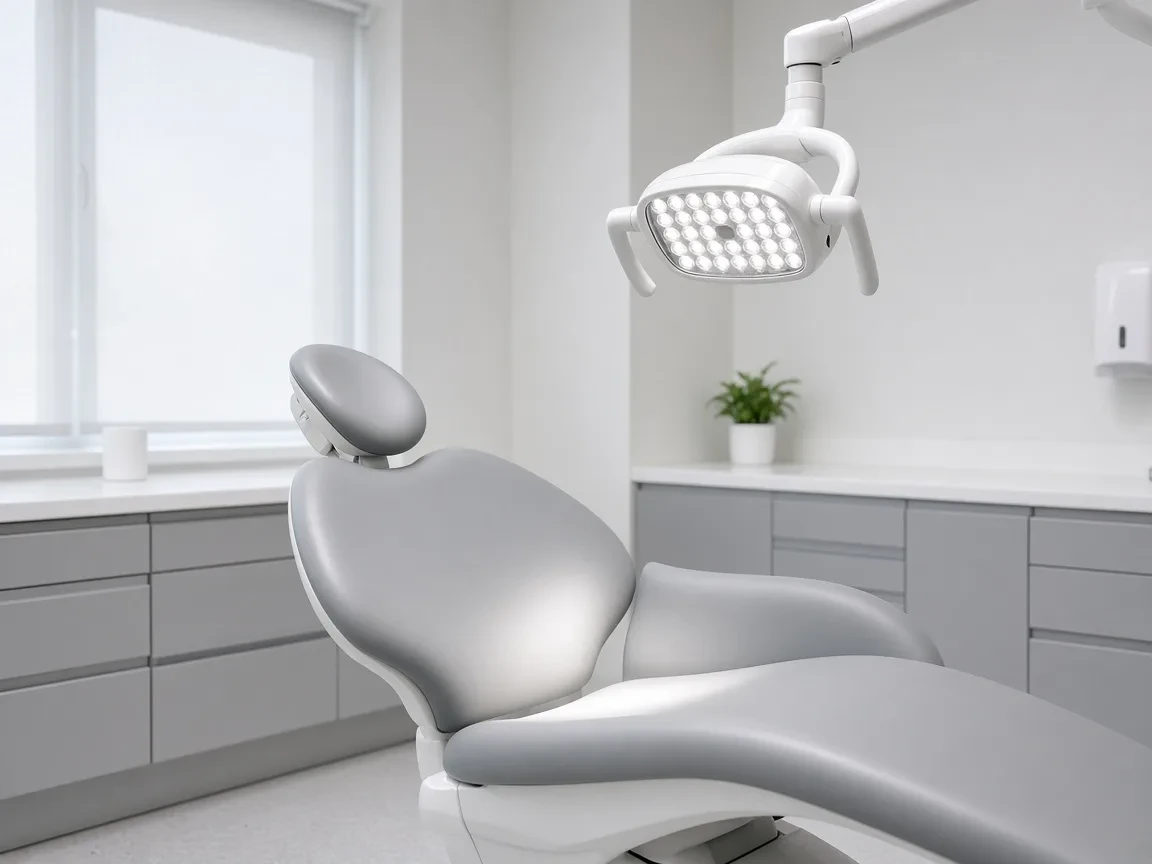 LED dental operating light above an empty treatment chair