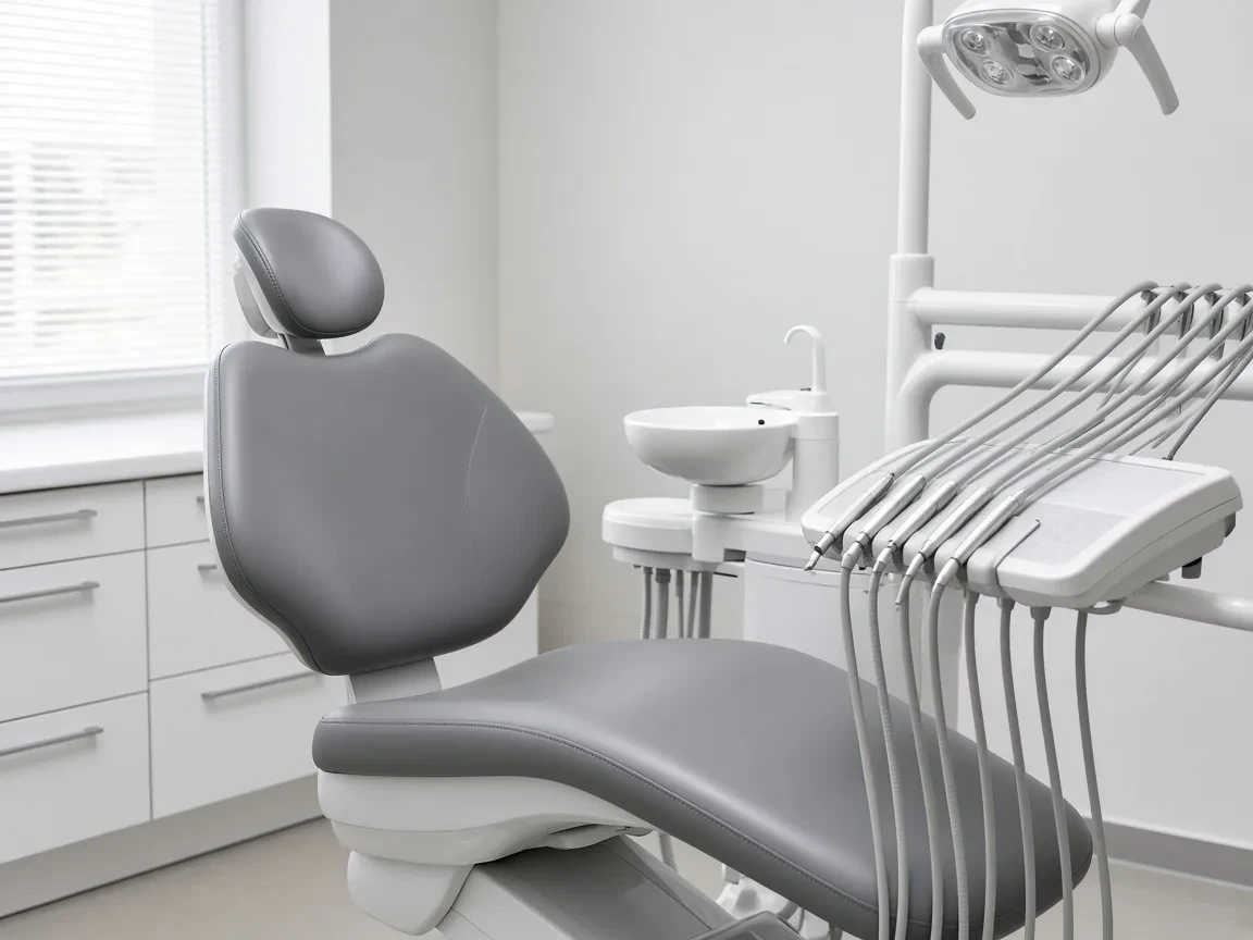 Dental chair and side delivery unit with handpiece hoses in an operatory