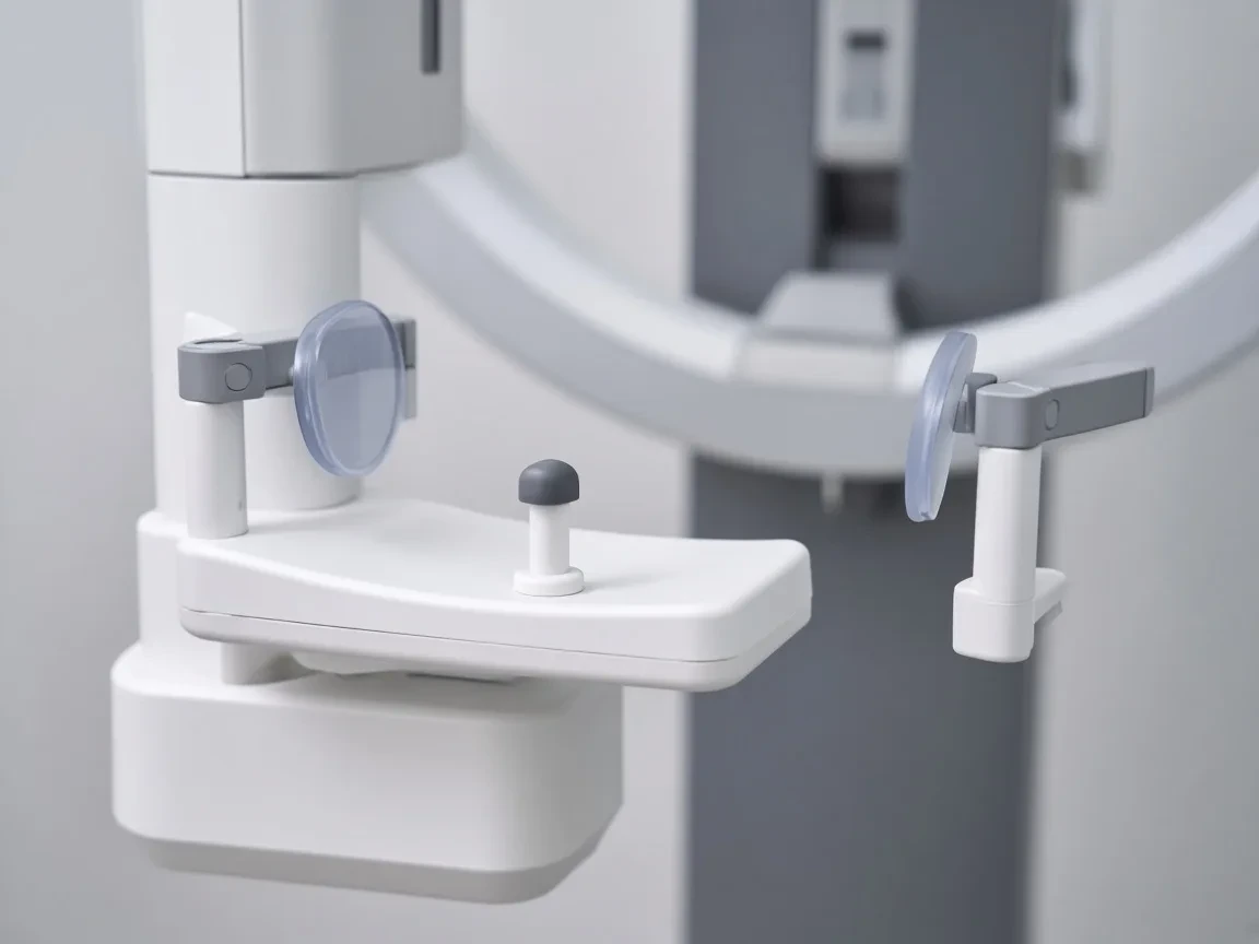 Chin rest and temple supports on a panoramic dental X-ray unit