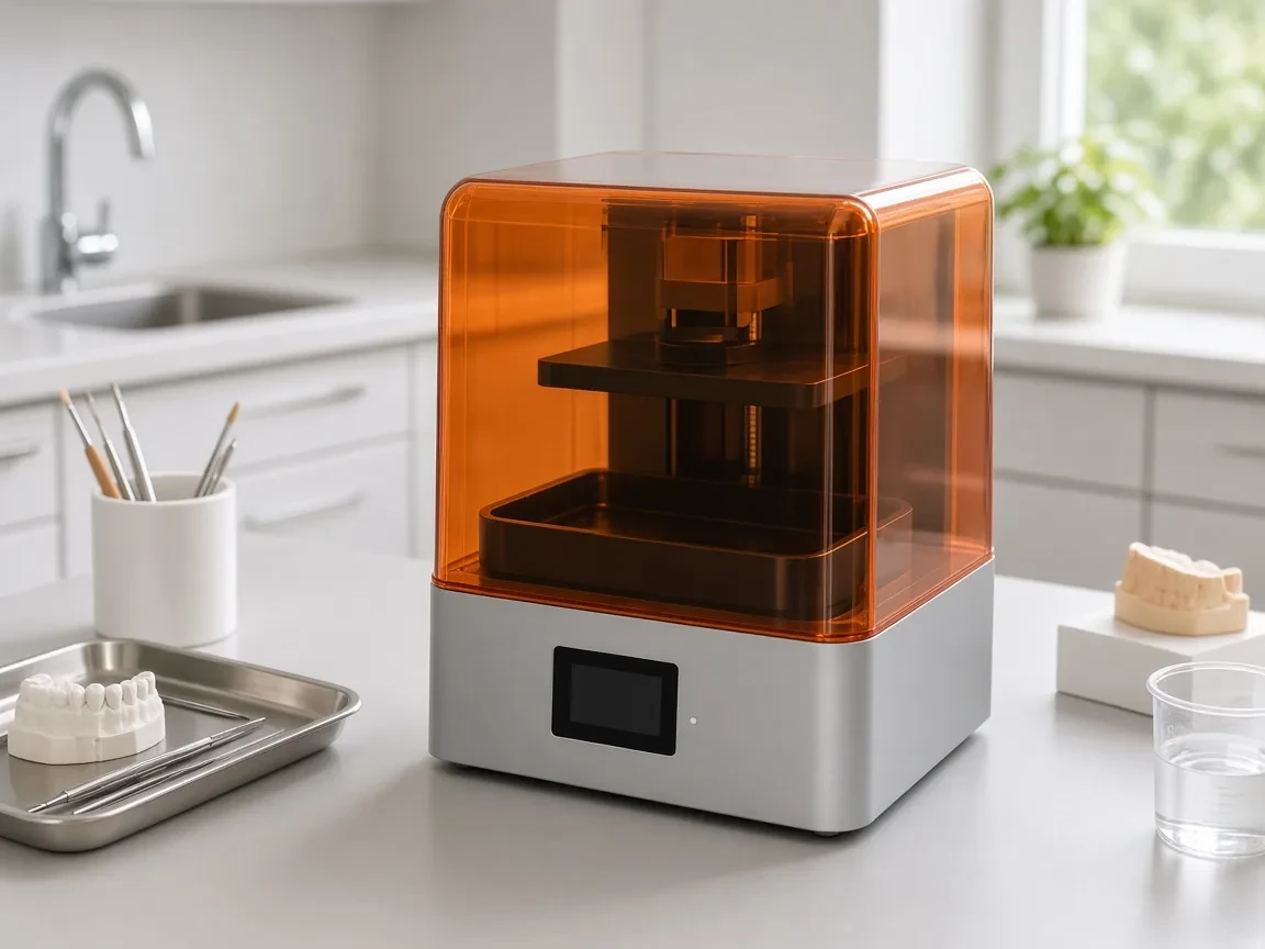 Dental resin 3D printer with an orange cover