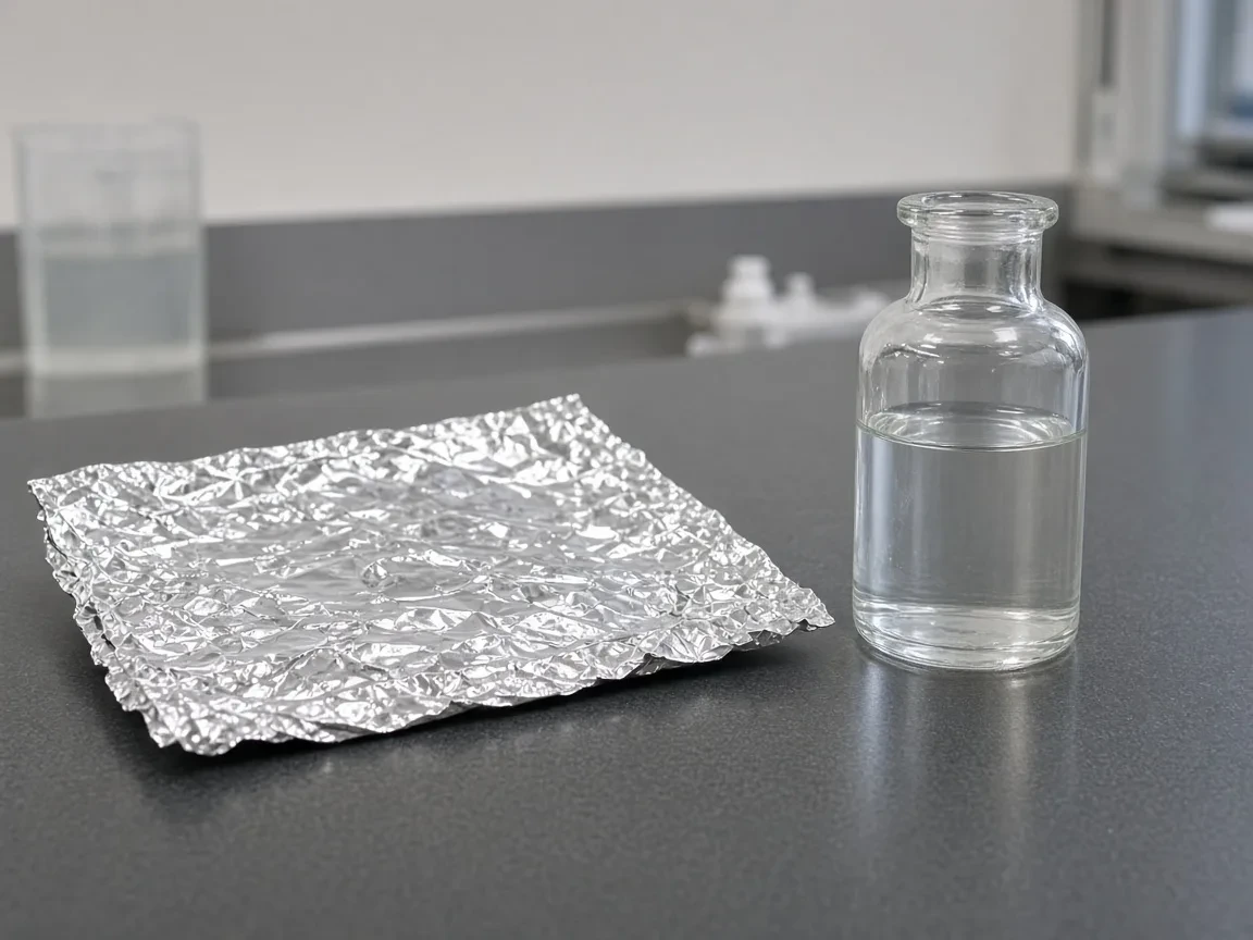Tin foil and a bottle of clear separator liquid