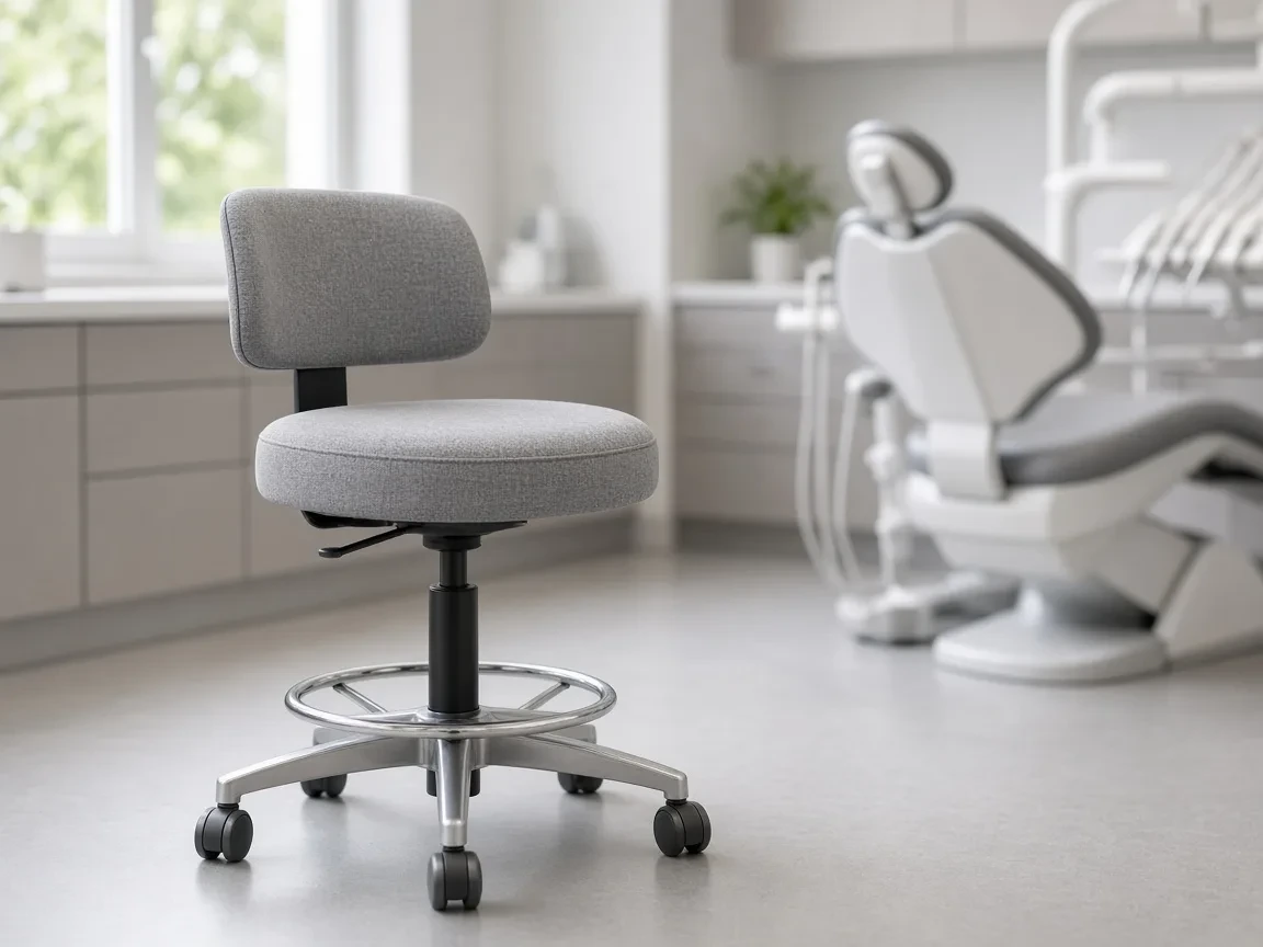 Dental operator stool with a backrest and footring