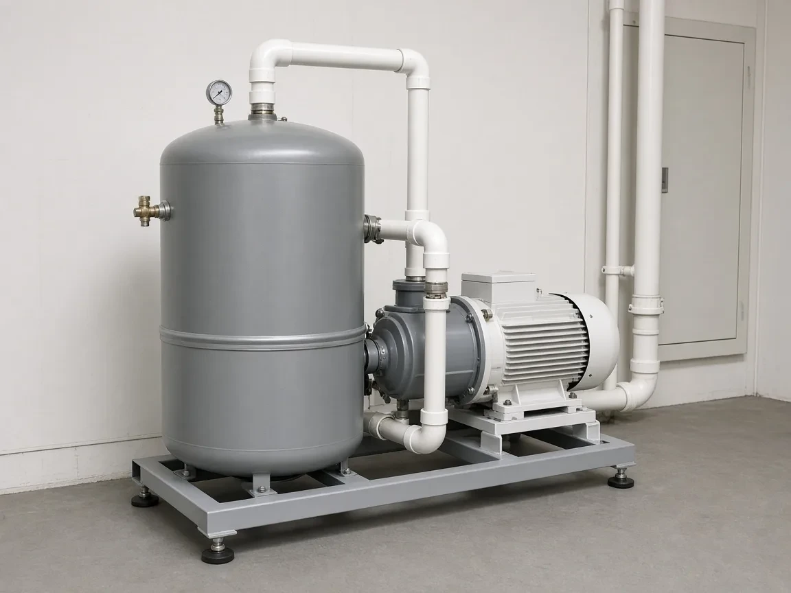 Dental vacuum pump and tank in a mechanical closet