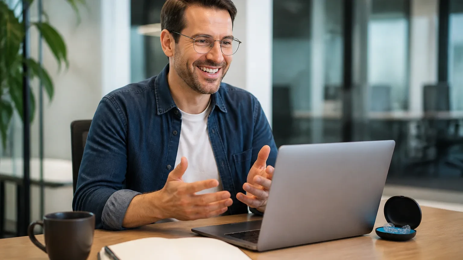 Adult patient reviewing a clear aligner plan during an orthodontic consult