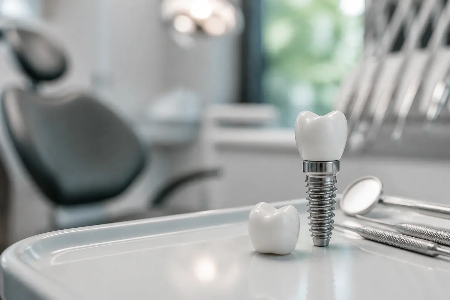 Calm dental implant consultation with numbing syringe and implant model explaining whether implants hurt
