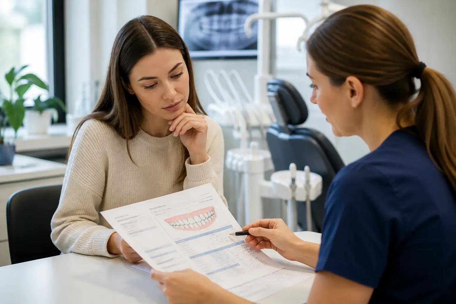 Braces treatment estimate and insurance card beside orthodontic brackets during coverage review