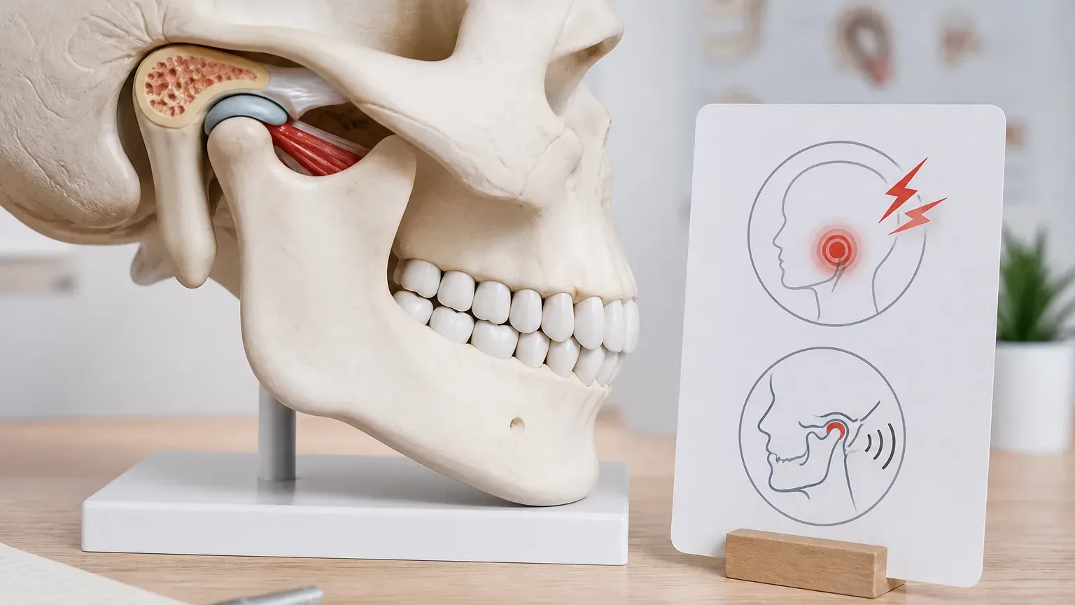 Side-by-side labels clarifying TMJ as the joint and TMD as related disorders