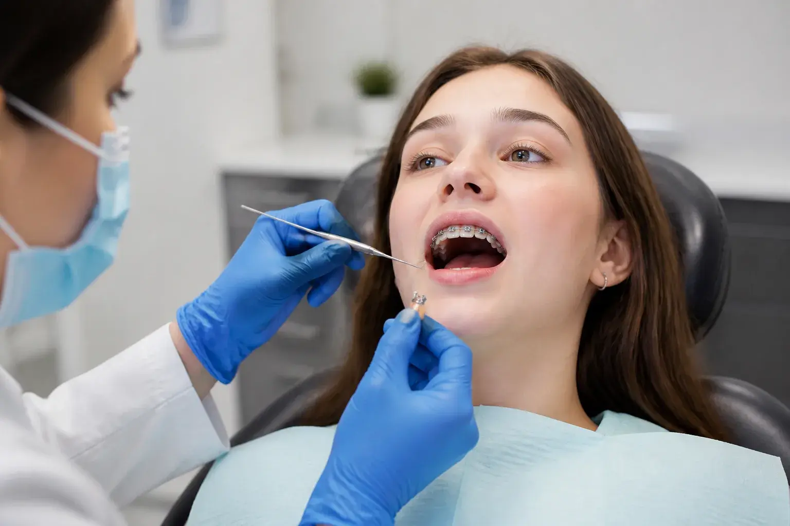 Loose orthodontic bracket on a dental tray with braces tools showing what to do when hardware comes off