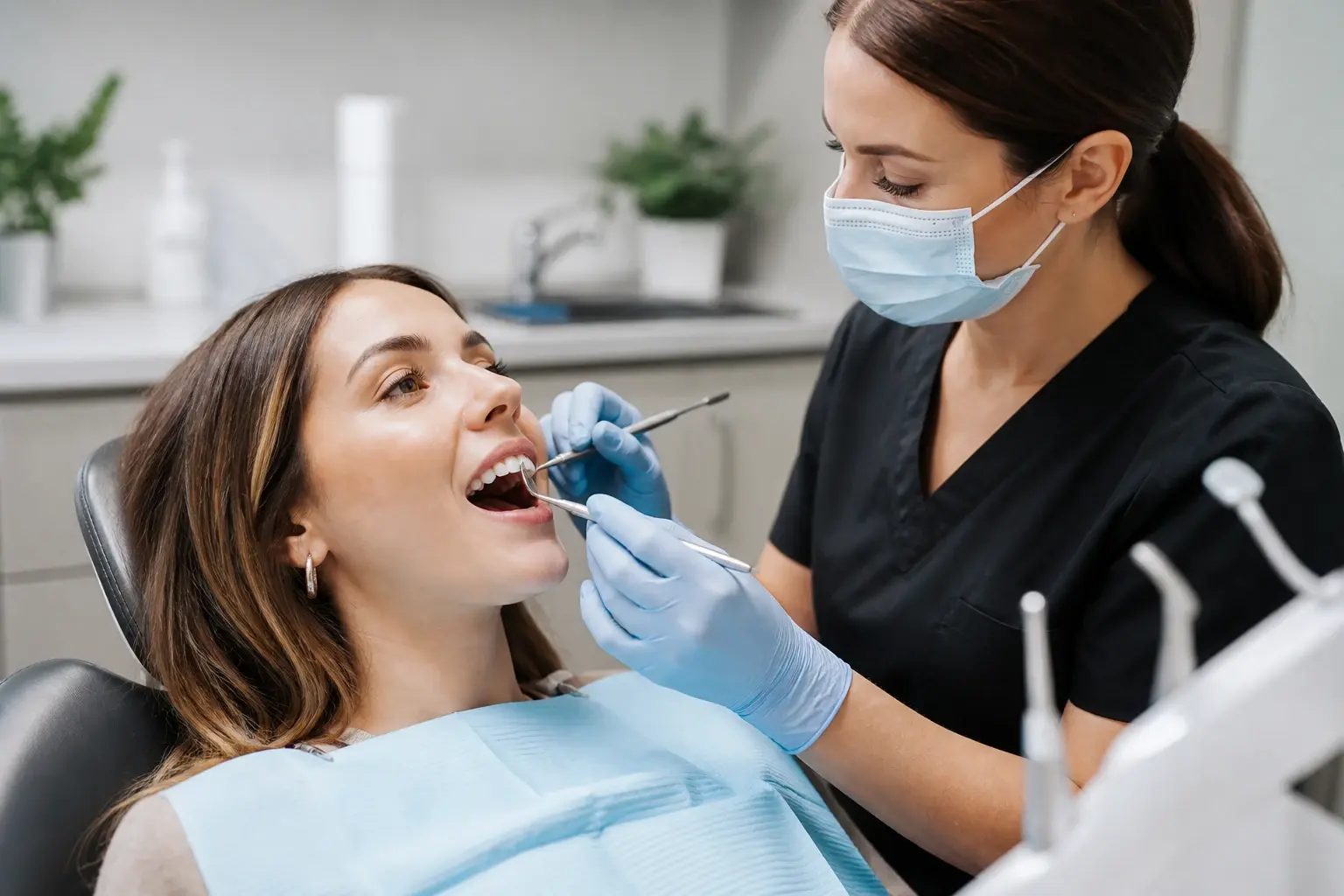 Toothbrush and floss beside polishing tools showing why cleanings remove buildup brushing misses