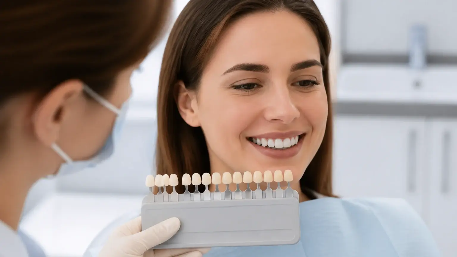 Close-up of healthy enamel and whitening trays during a dentist-led safety consultation