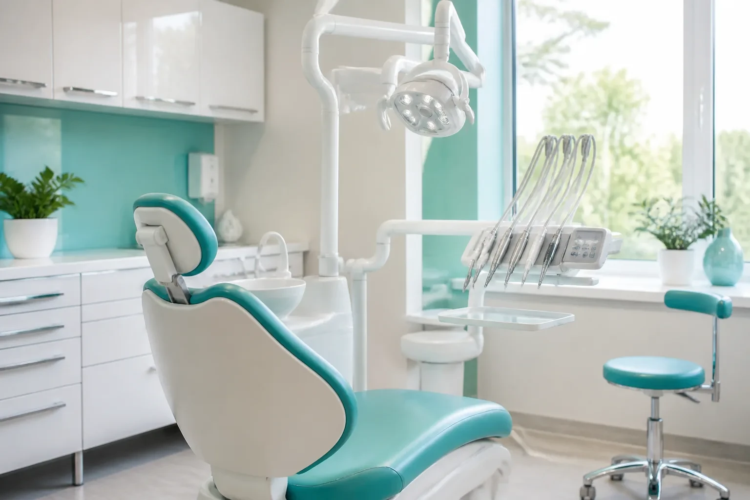 Modern dental operatory with teal accents ready for everyday care